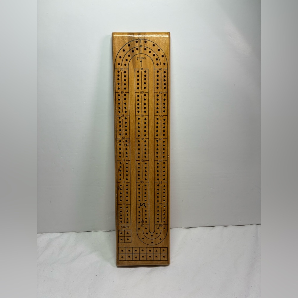 Vintage 2 track wooden Cribbage Board with Wooden Pegs
